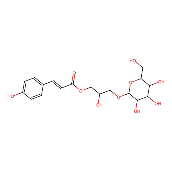 2D Structure of (E)-3-(4-Hydroxyphenyl)propenoic acid (2S)-3-(beta-D-glucopyranosyloxy)-2-hydroxypropyl ester
