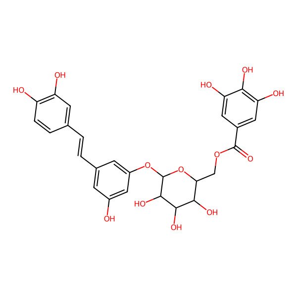 2D Structure of (E)-3-(6-O-Galloyl-beta-D-glucopyranosyloxy)stilbene-3',4',5-triol