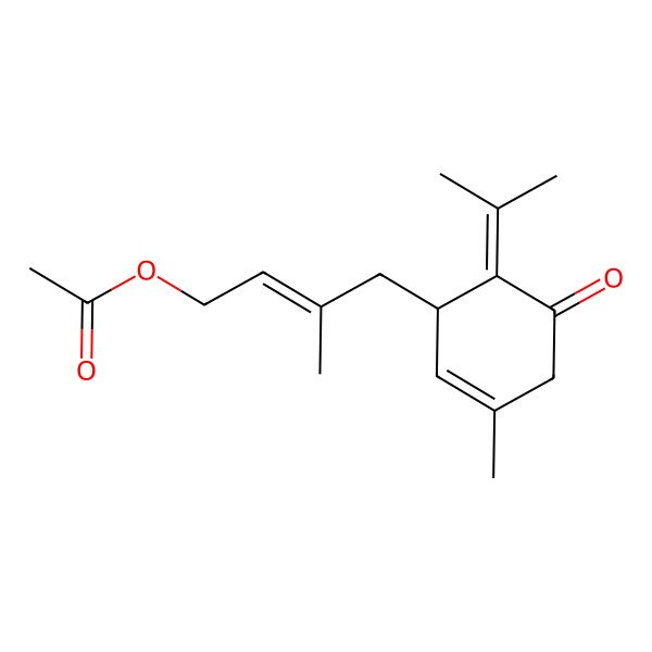 2D Structure of [(E)-3-methyl-4-(3-methyl-5-oxo-6-propan-2-ylidenecyclohex-2-en-1-yl)but-2-enyl] acetate