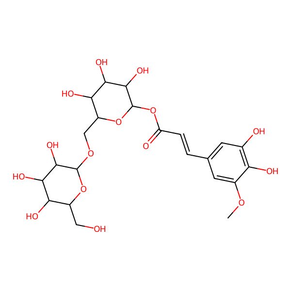 2D Structure of (E)-3,4-Dihydroxy-5-methoxycinnamoyl 6-O-(beta-D-glucopyranosyl)-beta-D-glucopyranoside