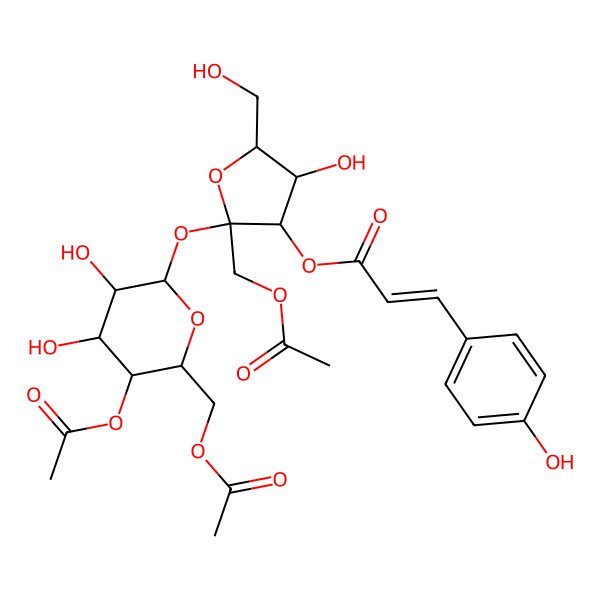 2D Structure of [(2S,3S,4R,5R)-2-[(2R,3R,4R,5S,6R)-5-acetyloxy-6-(acetyloxymethyl)-3,4-dihydroxyoxan-2-yl]oxy-2-(acetyloxymethyl)-4-hydroxy-5-(hydroxymethyl)oxolan-3-yl] (E)-3-(4-hydroxyphenyl)prop-2-enoate