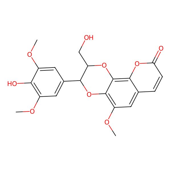2D Structure of (2S,3S)-3-(4-hydroxy-3,5-dimethoxyphenyl)-2-(hydroxymethyl)-5-methoxy-2,3-dihydropyrano[3,2-h][1,4]benzodioxin-9-one