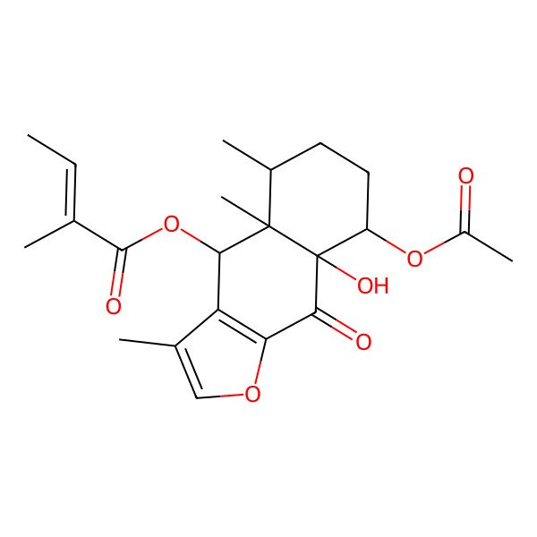 2D Structure of (4S)-4,4a,5,6,7,8,8a,9-Octahydro-3,4abeta,5beta-trimethyl-9-oxonaphtho[2,3-b]furan-4beta,8alpha,8abeta-triol 4-[(Z)-2-methyl-2-butenoate]8-acetate