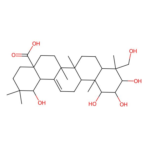 2D Structure of (1R,4aR,6aS,6aS,6bR,8aR,9R,10R,11R,12S,12aR,14bS)-1,10,11,12-tetrahydroxy-9-(hydroxymethyl)-2,2,6a,6b,9,12a-hexamethyl-1,3,4,5,6,6a,7,8,8a,10,11,12,13,14b-tetradecahydropicene-4a-carboxylic acid