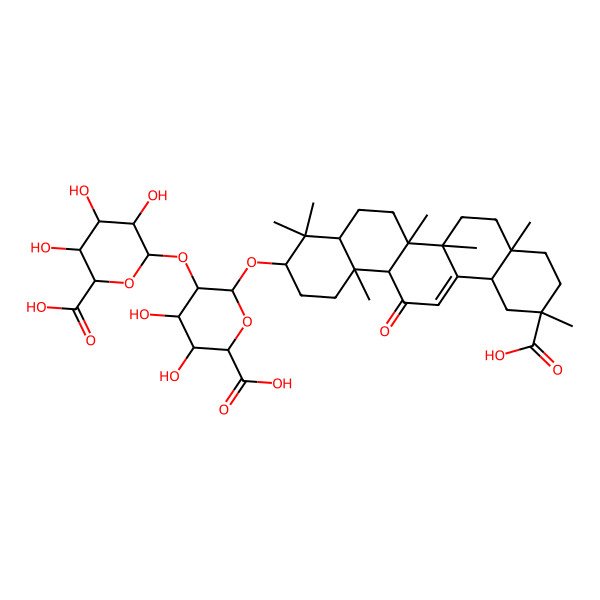2D Structure of (2S,3S,4S,5S,6R)-6-[(2S,3S,4S,5S,6S)-2-[[(3S,4aR,6aR,6bS,8aS,11S,12aS,14aS,14bS)-11-carboxy-4,4,6a,6b,8a,11,14b-heptamethyl-14-oxo-2,3,4a,5,6,7,8,9,10,12,12a,14a-dodecahydro-1H-picen-3-yl]oxy]-6-carboxy-4,5-dihydroxyoxan-3-yl]oxy-3,4,5-trihydroxyoxane-2-carboxylic acid