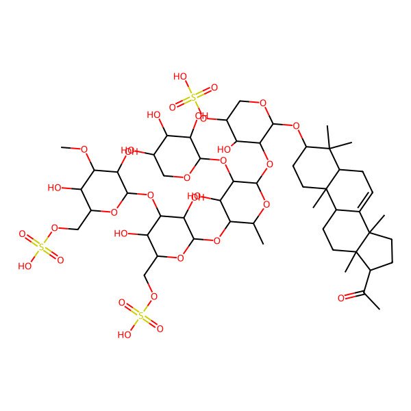 2D Structure of [(3R,4R,5R,6S)-6-[[(3S,5R,9S,10R,13R,14R,17S)-17-acetyl-4,4,10,13,14-pentamethyl-2,3,5,6,9,11,12,15,16,17-decahydro-1H-cyclopenta[a]phenanthren-3-yl]oxy]-5-[(2S,3R,4S,5S,6R)-5-[(2S,3R,4S,5R,6R)-4-[(2S,3R,4S,5R,6R)-3,5-dihydroxy-4-methoxy-6-(sulfooxymethyl)oxan-2-yl]oxy-3,5-dihydroxy-6-(sulfooxymethyl)oxan-2-yl]oxy-4-hydroxy-6-methyl-3-[(2S,3R,4S,5R)-3,4,5-trihydroxyoxan-2-yl]oxyoxan-2-yl]oxy-4-hydroxyoxan-3-yl] hydrogen sulfate