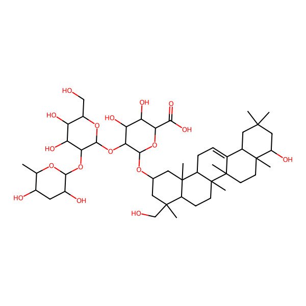 2D Structure of (2S,4S,5R,6R)-5-[(2S,3R,4S,5R,6R)-3-[(2S,3R,5R,6S)-3,5-dihydroxy-6-methyloxan-2-yl]oxy-4,5-dihydroxy-6-(hydroxymethyl)oxan-2-yl]oxy-3,4-dihydroxy-6-[[9-hydroxy-4-(hydroxymethyl)-4,6a,6b,8a,11,11,14b-heptamethyl-1,2,3,4a,5,6,7,8,9,10,12,12a,14,14a-tetradecahydropicen-2-yl]oxy]oxane-2-carboxylic acid
