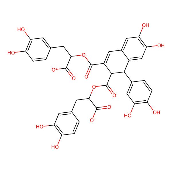 2D Structure of (2R)-2-[(1R,2S)-3-[(1R)-1-carboxylato-2-(3,4-dihydroxyphenyl)ethoxy]carbonyl-1-(3,4-dihydroxyphenyl)-6,7-dihydroxy-1,2-dihydronaphthalene-2-carbonyl]oxy-3-(3,4-dihydroxyphenyl)propanoate