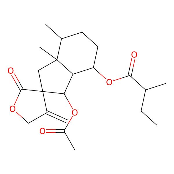 2D Structure of [(2R,3R,3aR,7S,7aR)-3-acetyloxy-7,7a-dimethyl-4'-methylidene-2'-oxospiro[3,3a,4,5,6,7-hexahydro-1H-indene-2,3'-oxolane]-4-yl] (2R)-2-methylbutanoate