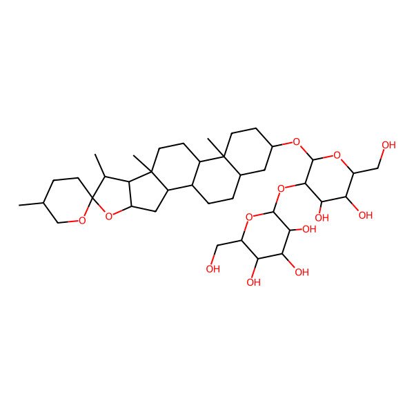 2D Structure of (2S,3R,4S,5R,6S)-2-[(2R,3R,4S,5S,6R)-4,5-dihydroxy-6-(hydroxymethyl)-2-[(1R,2S,4S,5'S,6R,7S,8R,9S,12S,13S,16S,18R)-5',7,9,13-tetramethylspiro[5-oxapentacyclo[10.8.0.02,9.04,8.013,18]icosane-6,2'-oxane]-16-yl]oxyoxan-3-yl]oxy-6-(hydroxymethyl)oxane-3,4,5-triol