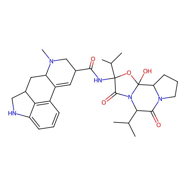 2D Structure of (9S)-N-[2-hydroxy-5,8-dioxo-4,7-di(propan-2-yl)-3-oxa-6,9-diazatricyclo[7.3.0.02,6]dodecan-4-yl]-7-methyl-5,5a,6,6a,8,9-hexahydro-4H-indolo[4,3-fg]quinoline-9-carboxamide