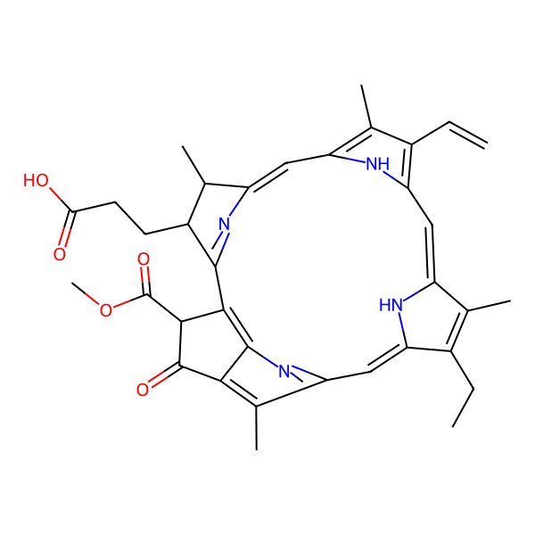 2D Structure of 3-[(3R,21S,22S)-16-ethenyl-11-ethyl-3-methoxycarbonyl-12,17,21,26-tetramethyl-4-oxo-7,23,24,25-tetrazahexacyclo[18.2.1.15,8.110,13.115,18.02,6]hexacosa-1(23),2(6),5(26),7,9,11,13,15,17,19-decaen-22-yl]propanoic acid