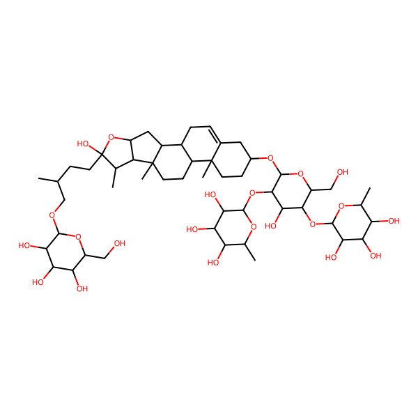 2D Structure of 2-[4-Hydroxy-2-(hydroxymethyl)-6-[[(1S,2S,4S,6R,7S,8R,9S,12S,13R,16S)-6-hydroxy-7,9,13-trimethyl-6-[(3S)-3-methyl-4-[3,4,5-trihydroxy-6-(hydroxymethyl)oxan-2-yl]oxybutyl]-5-oxapentacyclo[10.8.0.02,9.04,8.013,18]icos-18-en-16-yl]oxy]-5-(3,4,5-trihydroxy-6-methyloxan-2-yl)oxyoxan-3-yl]oxy-6-methyloxane-3,4,5-triol