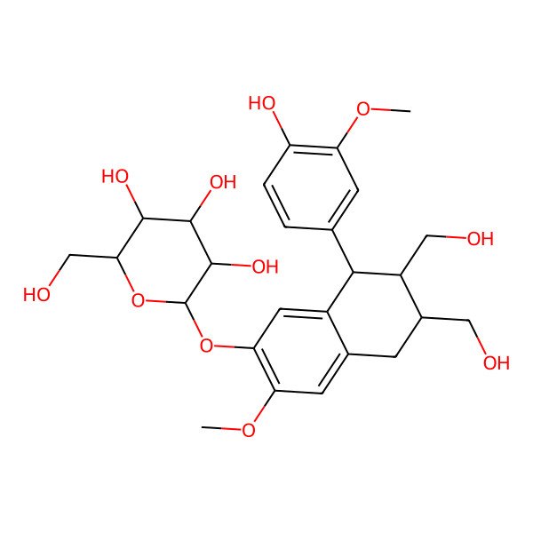2D Structure of (1R)-1beta-(3-Methoxy-4-hydroxyphenyl)-6-methoxy-7-(beta-D-glucopyranosyloxy)-1,2,3,4-tetrahydronaphthalene-2alpha,3beta-dimethanol