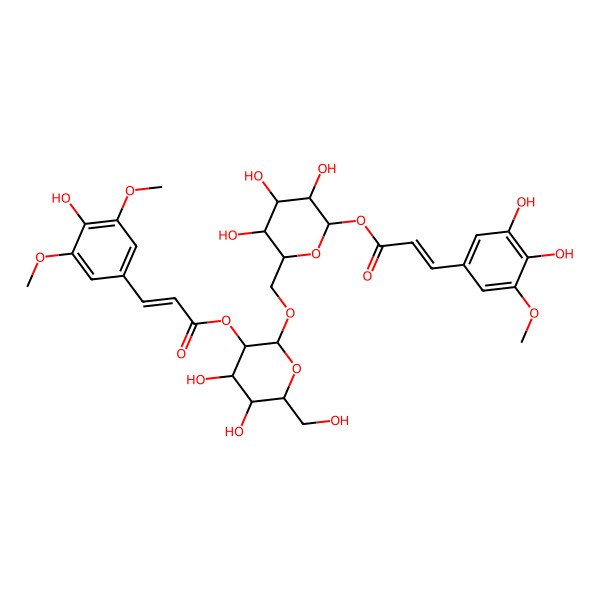 2D Structure of (E)-3,4-Dihydroxy-5-methoxycinnamoyl 6-O-[2-O-[(E)-3,5-dimethoxy-4-hydroxycinnamoyl]-beta-D-glucopyranosyl]-beta-D-glucopyranoside