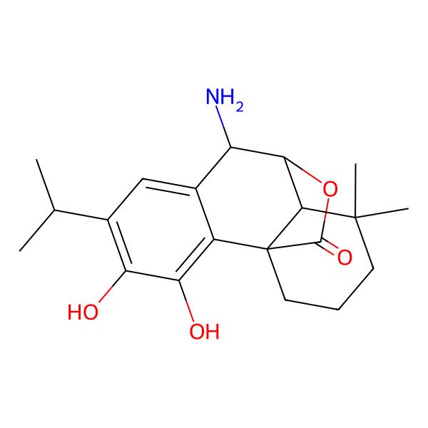 2D Structure of 2H-10,4a-(Epoxymethano)phenanthren-12-one, 9-amino-1,3,4,9,10,10a-hexahydro-5,6-dihydroxy-1,1-dimethyl-7-(1-methylethyl)-, (4aR-(4aalpha,9alpha,10alpha,10abeta))- 2D Structure of 2H-10,4a-(Epoxymethano)phenanthren-12-one, 9-amino-1,3,4,9,10,10a-hexahydro-5,6-dihydroxy-1,1-dimethyl-7-(1-methylethyl)-, (4aR-(4aalpha,9alpha,10alpha,10abeta))-