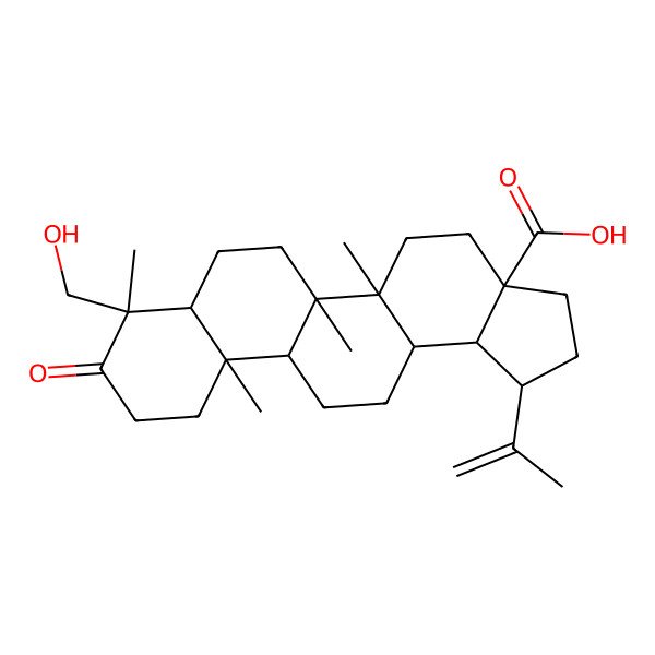 2D Structure of (1R,3aS,5aR,5bR,8R,11aR)-8-(hydroxymethyl)-5a,5b,8,11a-tetramethyl-9-oxo-1-prop-1-en-2-yl-2,3,4,5,6,7,7a,10,11,11b,12,13,13a,13b-tetradecahydro-1H-cyclopenta[a]chrysene-3a-carboxylic acid