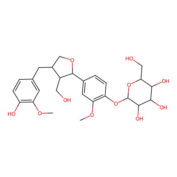 2D Structure of 2beta-[3-Methoxy-4-(beta-D-glucopyranosyloxy)phenyl]-4alpha-(4-hydroxy-3-methoxybenzyl)tetrahydrofuran-3alpha-methanol