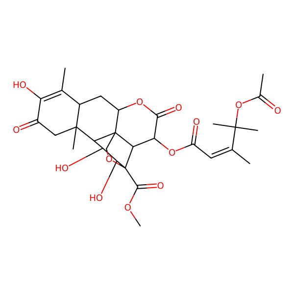 2D Structure of methyl (1R,2S,3R,6R,8R,13S,14R,15R,16S,17R)-3-[(E)-4-acetyloxy-3,4-dimethylpent-2-enoyl]oxy-10,15,16-trihydroxy-9,13-dimethyl-4,11-dioxo-5,18-dioxapentacyclo[12.5.0.01,6.02,17.08,13]nonadec-9-ene-17-carboxylate