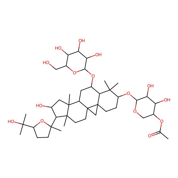 2D Structure of [(3R,4R,5R,6S)-4,5-dihydroxy-6-[[(1S,3R,6S,9S,11S,12S,14S,15R,16R)-14-hydroxy-15-[(2R,5S)-5-(2-hydroxypropan-2-yl)-2-methyloxolan-2-yl]-7,7,12,16-tetramethyl-9-[(2R,3R,4S,5S,6R)-3,4,5-trihydroxy-6-(hydroxymethyl)oxan-2-yl]oxy-6-pentacyclo[9.7.0.01,3.03,8.012,16]octadecanyl]oxy]oxan-3-yl] acetate