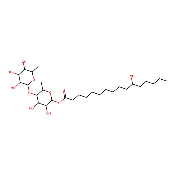 2D Structure of [(2S,3R,4S,5R,6S)-3,4-dihydroxy-6-methyl-5-[(2S,3R,4R,5R,6S)-3,4,5-trihydroxy-6-methyloxan-2-yl]oxyoxan-2-yl] (11S)-11-hydroxyhexadecanoate