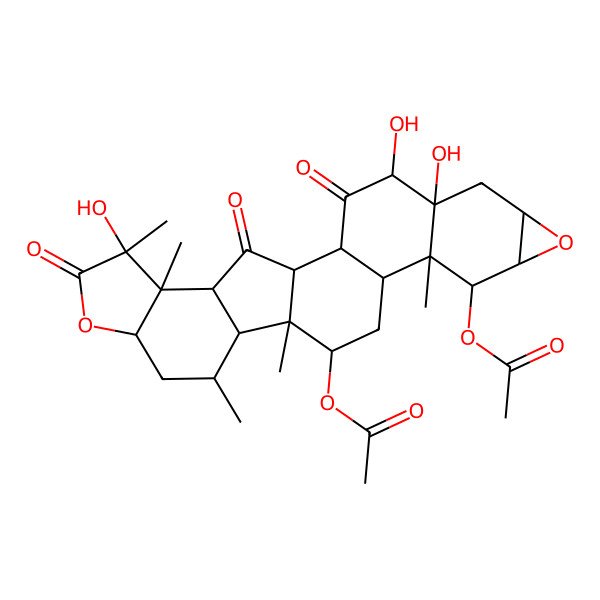 2D Structure of (10-Acetyloxy-4,5,22-trihydroxy-11,15,17,22,23-pentamethyl-3,21,25-trioxo-8,20-dioxaheptacyclo[13.10.0.02,12.05,11.07,9.016,24.019,23]pentacosan-14-yl) acetate
