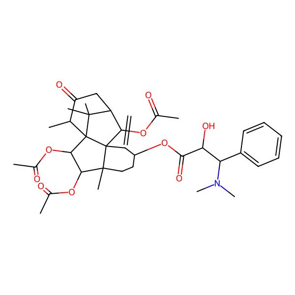 2D Structure of [(2R,3R,4R,7S,10R,11R,14S)-2,3,10-triacetyloxy-4,14,15,15-tetramethyl-8-methylidene-13-oxo-7-tetracyclo[9.3.1.01,9.04,9]pentadecanyl] (2R,3S)-3-(dimethylamino)-2-hydroxy-3-phenylpropanoate