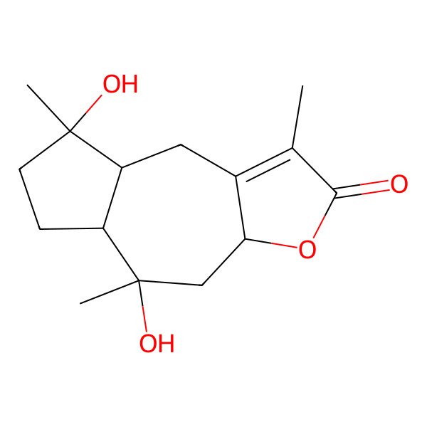 2D Structure of (3aR,5R,5aS,8R,8aR)-5,8-dihydroxy-1,5,8-trimethyl-4,5a,6,7,8a,9-hexahydro-3aH-azuleno[6,5-b]furan-2-one