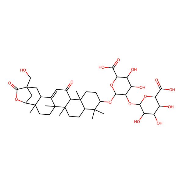 2D Structure of 29-Hydroxy-3beta-[(2-O-beta-D-glucopyranuronosyl-beta-D-glucopyranuronosyl)oxy]-11-oxo-22beta-hydroxyoleana-12-ene-30-oic acid gamma-lactone