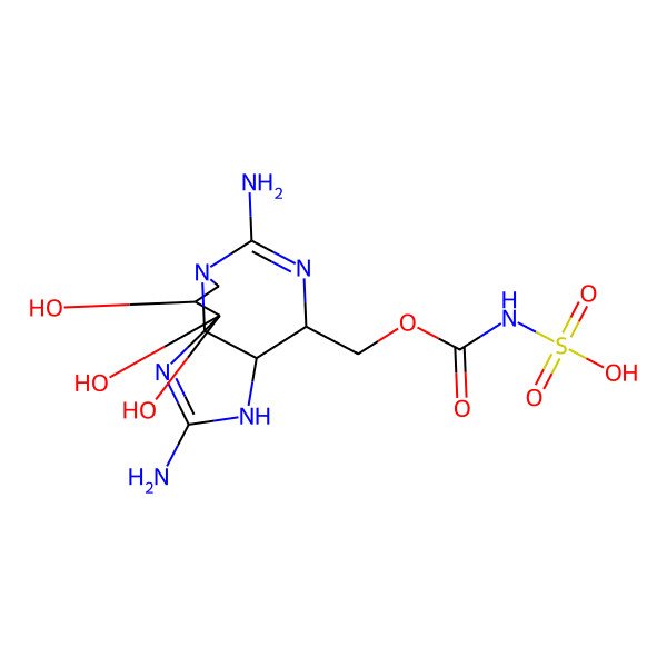 2D Structure of [(3aS,4R,9S,10aS)-2,6-diamino-9,10,10-trihydroxy-3a,4,8,9-tetrahydro-3H-pyrrolo[1,2-c]purin-4-yl]methoxycarbonylsulfamic acid