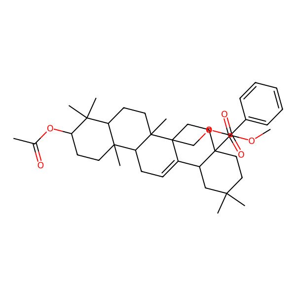 2D Structure of Methyl 10-acetyloxy-6a-(benzoyloxymethyl)-2,2,6b,9,9,12a-hexamethyl-1,3,4,5,6,6a,7,8,8a,10,11,12,13,14b-tetradecahydropicene-4a-carboxylate
