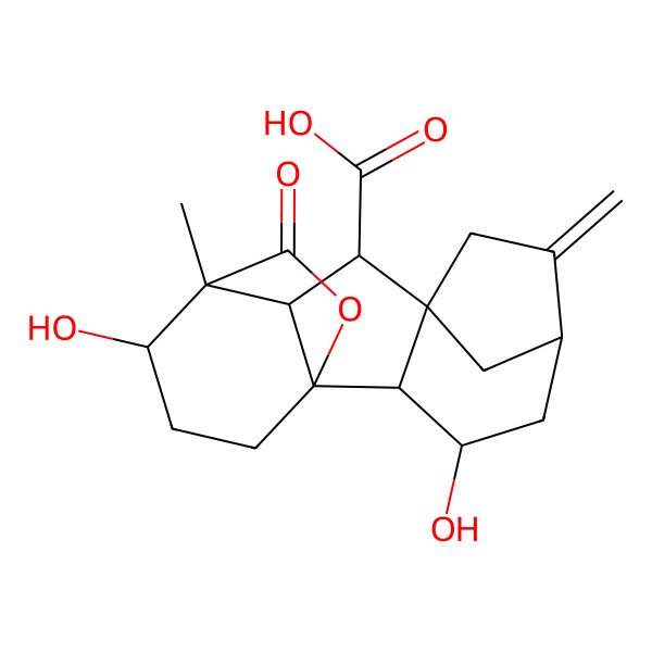 2D Structure of (1S,2S,3S,5S,8R,9S,10R,11S,12S)-3,12-dihydroxy-11-methyl-6-methylidene-16-oxo-15-oxapentacyclo[9.3.2.15,8.01,10.02,8]heptadecane-9-carboxylic acid