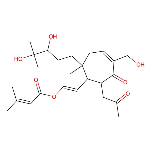 2D Structure of [(E)-2-[(1S,2S,7S)-2-[(3S)-3,4-dihydroxy-4-methylpentyl]-5-(hydroxymethyl)-2-methyl-6-oxo-7-(2-oxopropyl)cyclohept-4-en-1-yl]ethenyl] 3-methylbut-2-enoate