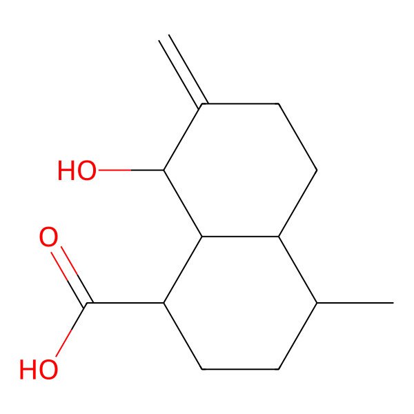 2D Structure of (1R,4R,4aS,8S,8aS)-8-hydroxy-4-methyl-7-methylidene-2,3,4,4a,5,6,8,8a-octahydro-1H-naphthalene-1-carboxylic acid