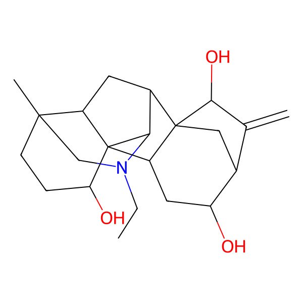 2D Structure of (2R,4S,5R,7R,10R,13R,16S,17R)-11-ethyl-13-methyl-6-methylidene-11-azahexacyclo[7.7.2.15,8.01,10.02,8.013,17]nonadecane-4,7,16-triol