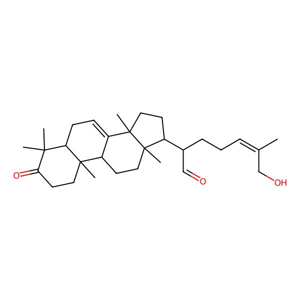 2D Structure of (Z)-7-hydroxy-6-methyl-2-[(10R,14S)-4,4,10,13,14-pentamethyl-3-oxo-1,2,5,6,9,11,12,15,16,17-decahydrocyclopenta[a]phenanthren-17-yl]hept-5-enal