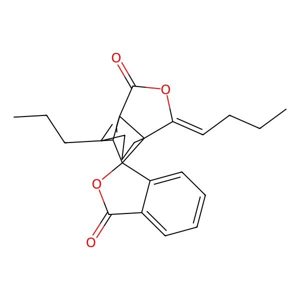 2D Structure of (10'Z)-10'-butylidene-12'-propylspiro[2-benzofuran-3,11'-9-oxatricyclo[5.3.2.01,7]dodec-5-ene]-1,8'-dione