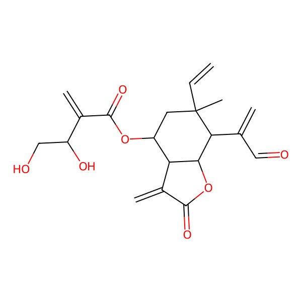 2D Structure of [(3aR,4S,6S,7R,7aR)-6-ethenyl-6-methyl-3-methylidene-2-oxo-7-(3-oxoprop-1-en-2-yl)-4,5,7,7a-tetrahydro-3aH-1-benzofuran-4-yl] (3R)-3,4-dihydroxy-2-methylidenebutanoate