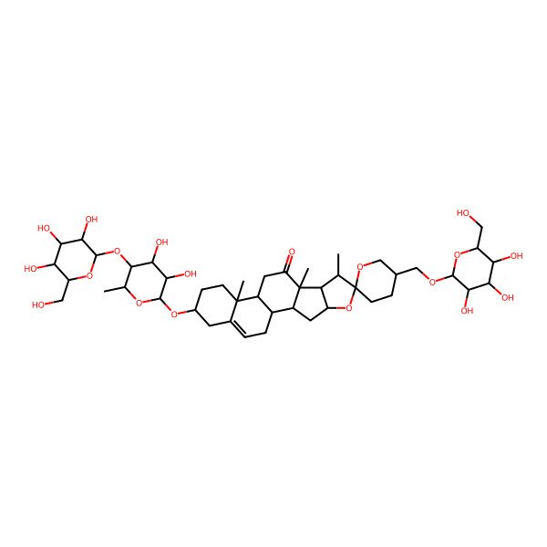 2D Structure of (1R,2S,4S,5'S,6R,7S,8R,9S,12S,13R,16S)-16-[(2R,3R,4R,5R,6R)-3,4-dihydroxy-6-methyl-5-[(2S,3R,4S,5S,6R)-3,4,5-trihydroxy-6-(hydroxymethyl)oxan-2-yl]oxyoxan-2-yl]oxy-7,9,13-trimethyl-5'-[[(2S,3R,4S,5S,6R)-3,4,5-trihydroxy-6-(hydroxymethyl)oxan-2-yl]oxymethyl]spiro[5-oxapentacyclo[10.8.0.02,9.04,8.013,18]icos-18-ene-6,2'-oxane]-10-one