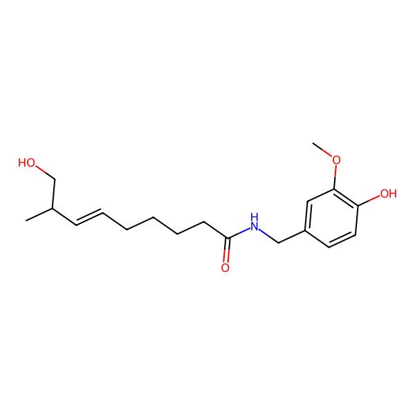 2D Structure of (E,8R)-9-hydroxy-N-[(4-hydroxy-3-methoxyphenyl)methyl]-8-methylnon-6-enamide