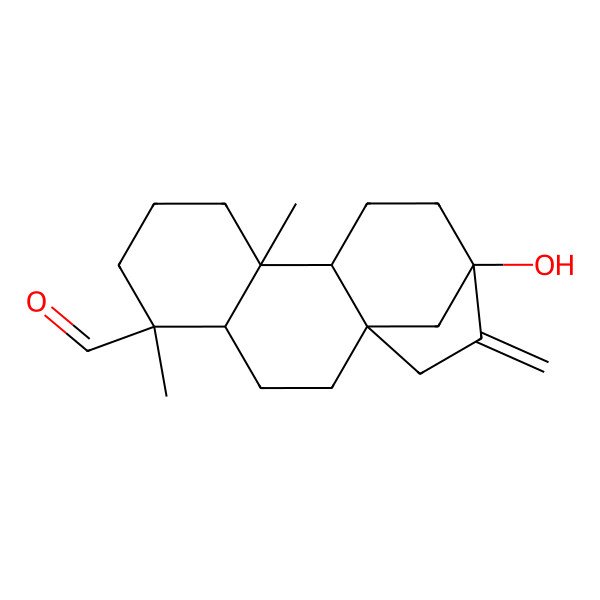2D Structure of (1S,4S,5R,9S,10R,13R)-13-hydroxy-5,9-dimethyl-14-methylidenetetracyclo[11.2.1.01,10.04,9]hexadecane-5-carbaldehyde