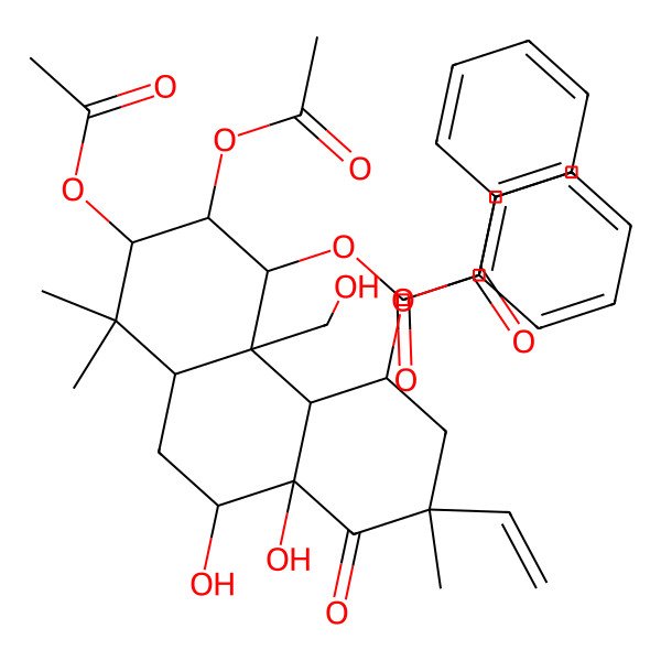 2D Structure of [(2R,4R,4bS,5R,6S,7S,10R,10aR)-6,7-diacetyloxy-5-benzoyloxy-2-ethenyl-10,10a-dihydroxy-4b-(hydroxymethyl)-2,8,8-trimethyl-1-oxo-4,4a,5,6,7,8a,9,10-octahydro-3H-phenanthren-4-yl] benzoate