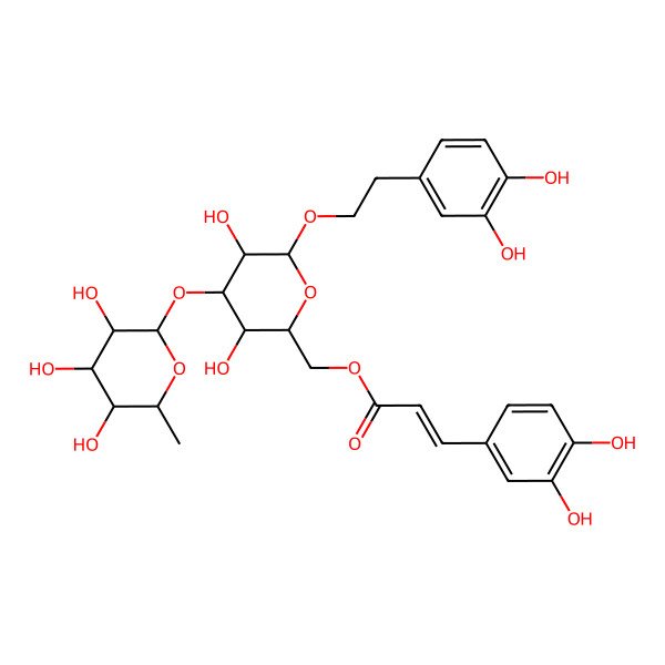 2D Structure of [(2R,3R,4S,5R,6R)-6-[2-(3,4-dihydroxyphenyl)ethoxy]-3,5-dihydroxy-4-[(2R,3R,4R,5R,6S)-3,4,5-trihydroxy-6-methyloxan-2-yl]oxyoxan-2-yl]methyl (E)-3-(3,4-dihydroxyphenyl)prop-2-enoate