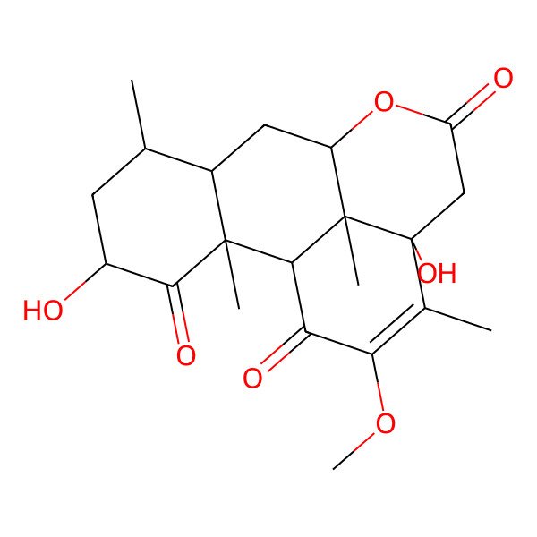 2D Structure of (2S,9R,13S,17S)-4,13-dihydroxy-15-methoxy-2,6,14,17-tetramethyl-10-oxatetracyclo[7.7.1.02,7.013,17]heptadec-14-ene-3,11,16-trione