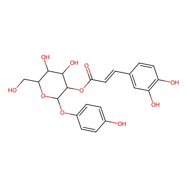2D Structure of [(2S,3R,4S,5S,6R)-4,5-dihydroxy-6-(hydroxymethyl)-2-(4-hydroxyphenoxy)oxan-3-yl] (E)-3-(3,4-dihydroxyphenyl)prop-2-enoate