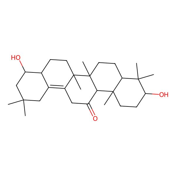 2D Structure of (4R,6bR,10S,12aS)-4,10-dihydroxy-2,2,6a,6b,9,9,12a-heptamethyl-1,3,4,4a,5,6,6a,7,8,8a,10,11,12,14-tetradecahydropicen-13-one