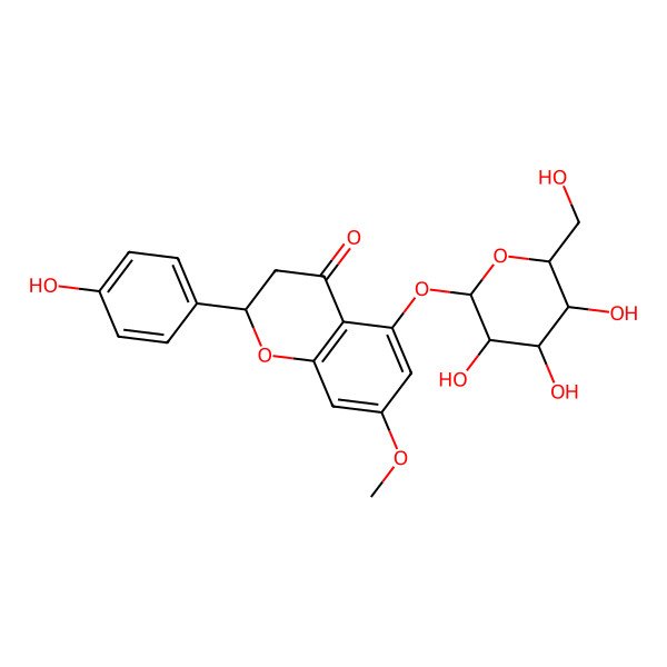 2D Structure of 2-(4-Hydroxyphenyl)-7-methoxy-5-[3,4,5-trihydroxy-6-(hydroxymethyl)oxan-2-yl]oxy-2,3-dihydrochromen-4-one