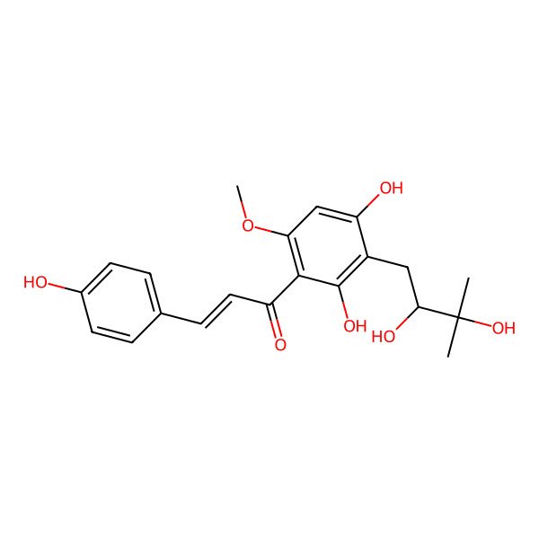 2D Structure of (2E)-1-[2,4-Dihydroxy-3-[(2S)-2,3-dihydroxy-3-methylbutyl]-6-methoxyphenyl]-3-(4-hydroxyphenyl)-2-propene-1-one