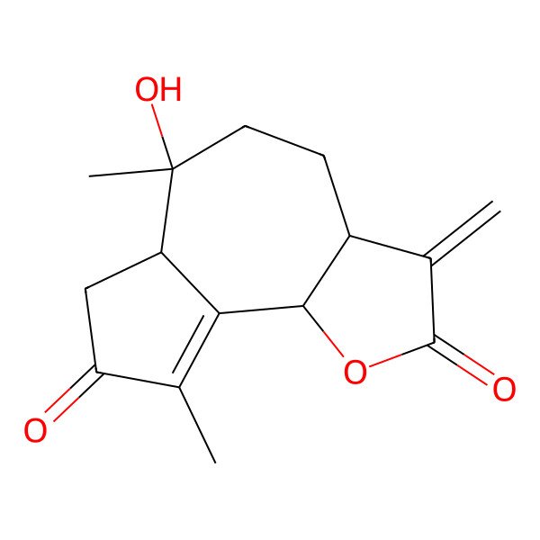 2D Structure of (3aS,6R,6aR,9bS)-6-hydroxy-6,9-dimethyl-3-methylene-3a,4,5,6,6a,7-hexahydroazuleno[4,5-b]furan-2,8(3H,9bH)-dione