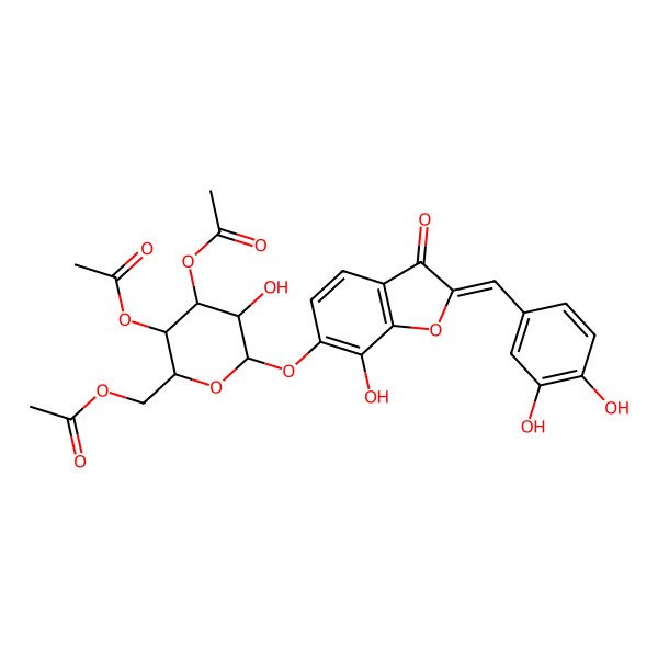 2D Structure of [(2R,3R,4R,5R,6S)-3,4-diacetyloxy-6-[[(2Z)-2-[(3,4-dihydroxyphenyl)methylidene]-7-hydroxy-3-oxo-1-benzofuran-6-yl]oxy]-5-hydroxyoxan-2-yl]methyl acetate
